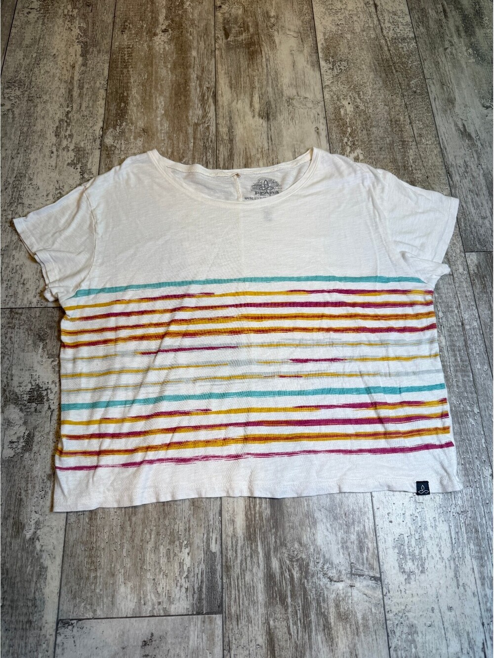 Prana Womens L Striped T Shirt White Multicolor Organic Casual